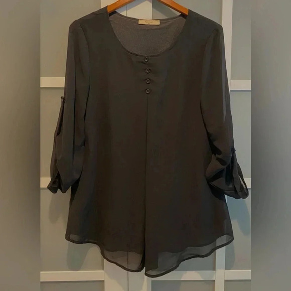 Cestyle Layered Black Holiday Blouse Sheer Sleeves Fold Up Garter. EUC Women’s M - Picture 2 of 9